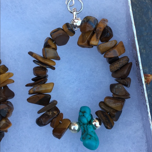 SOLD Tiger’s Eye Turquoise Howlite Hoop Earrings - Picture 6 of 6